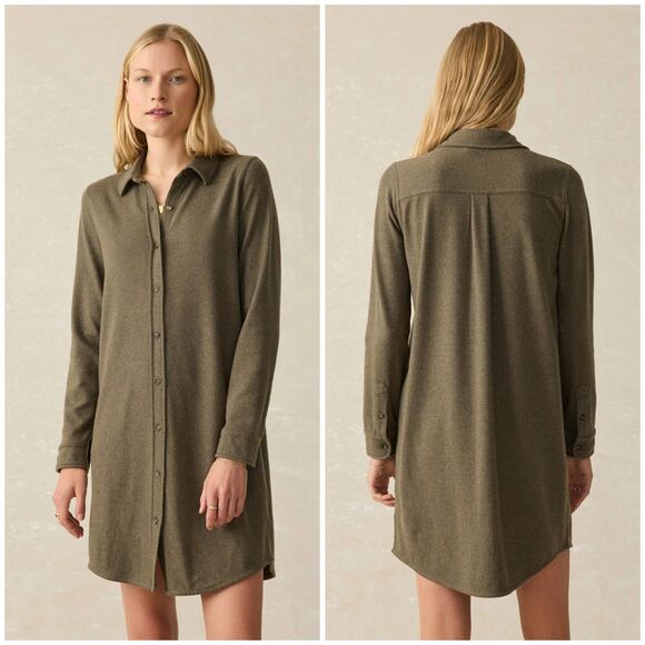 Faherty Legend Sweater Dress Olive Green Melange Twill Long Sleeve Soft Size XS - Picture 1 of 8